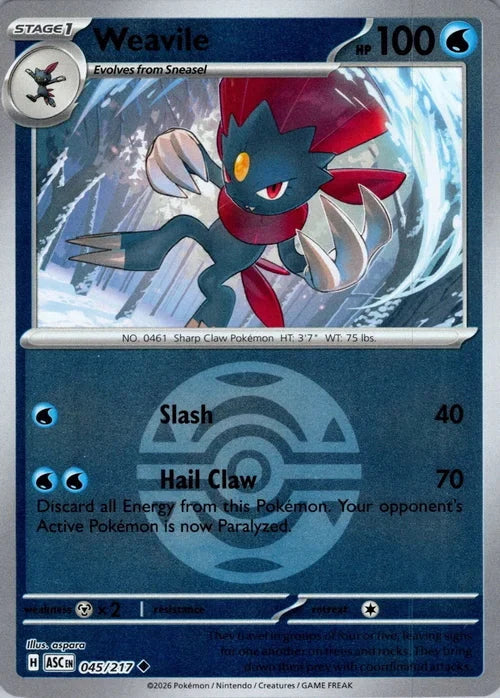 Ascended Heroes Weavile #045/217 Pokeball Reverse Holo