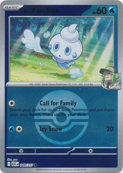 Ascended Heroes N’s Vanillite #049/217 Poké Ball Reverse Holo