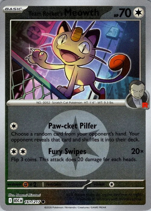 Ascended Heroes Team Rocket's Meowth #161/217 Reverse Holo