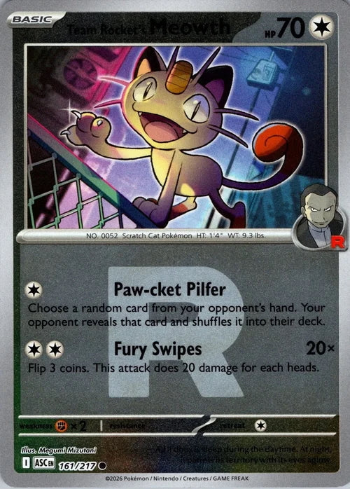 Ascended Heroes Team Rocket's Meowth #161/217 Rocket Reverse Holo